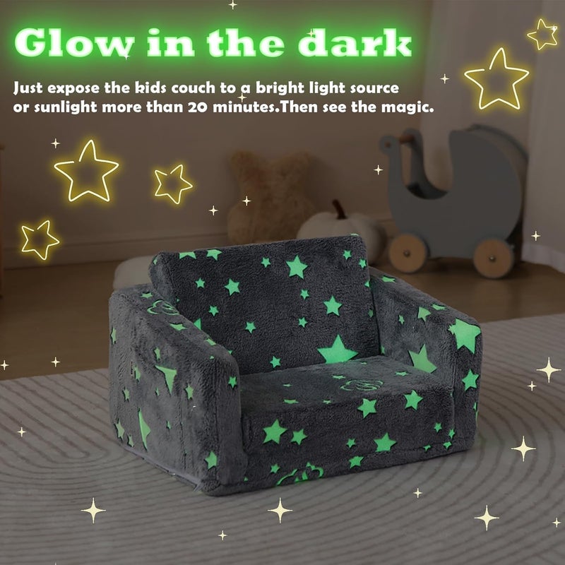 Kisdsa Kids Couch Fold Out, Foldable Toddler Couch with Blanket, Kids Sofa for Girls & Boys, Flip Out Toddler Chair, Convertible Sofa Gift for Children Age 1-3 (Glow Star) - Image 4